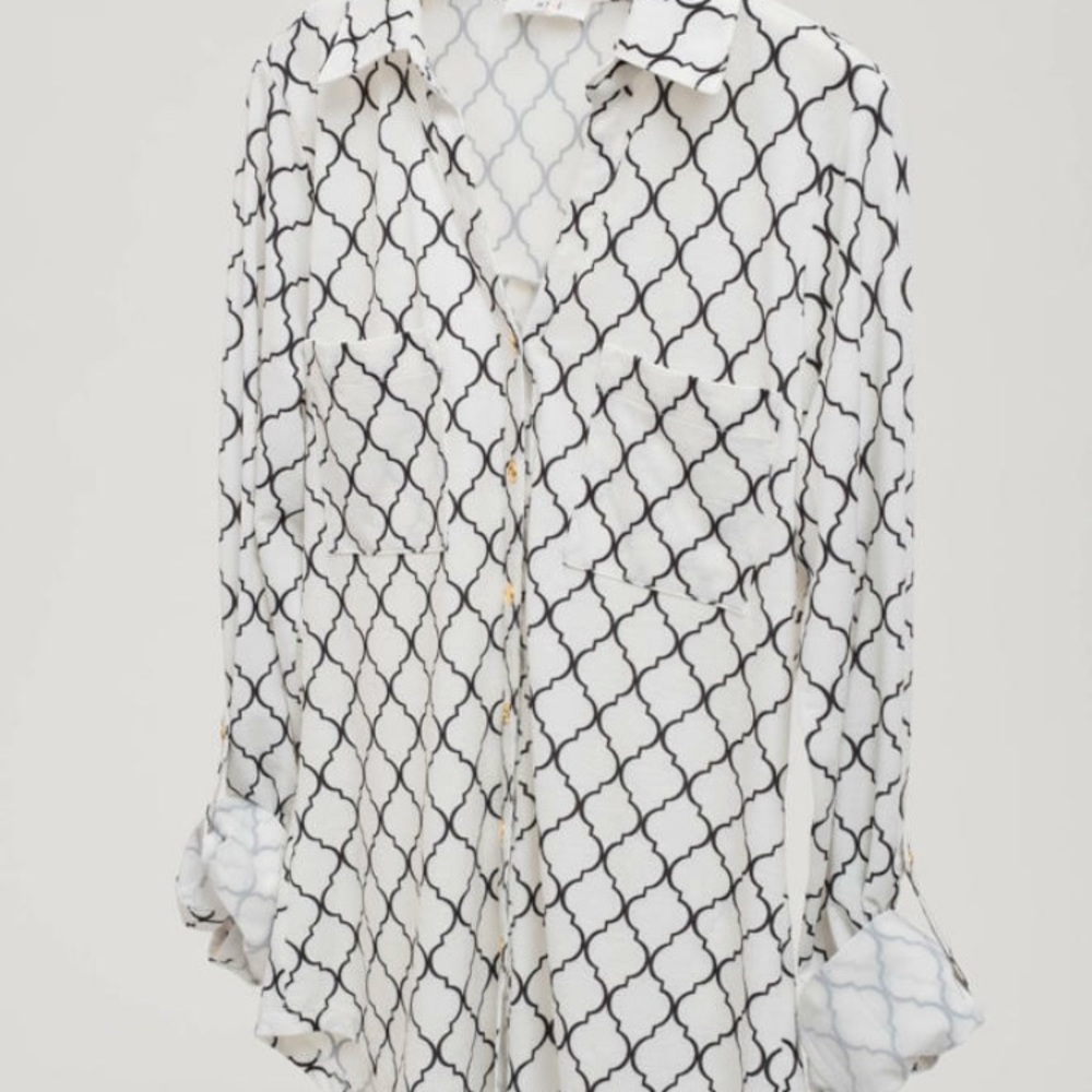 Women’s button down what’re foil shirt